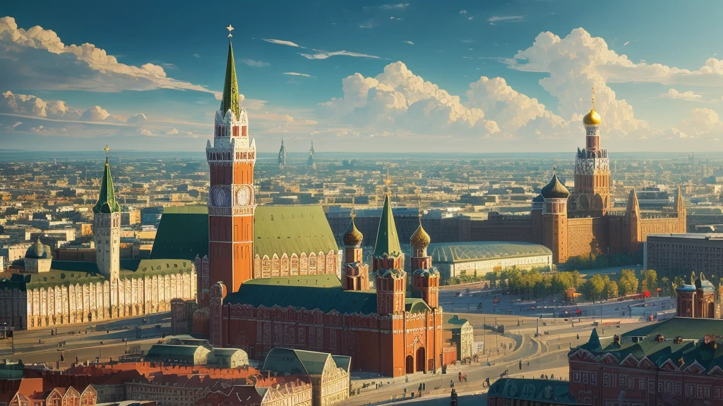 arafed view of a city with a clock tower and a clock tower, moscow, red square moscow, russian city, russian architecture, red square, inspired by Vasily Surikov, beautiful russia of the future, by Vassily Maximov, russia, by Dmitry Levitzky, by Alexey Venetsianov, by Marie Bashkirtseff