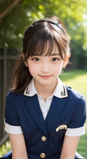 one girl, (a beauty girl, delicate girl:1.5), (:1.3), break, (Summer uniform, Cute Uniform:1.3), break, (that&#39;Summer sunshine:1.3), (School stairs, wathat 学校の中庭:1.3), perfectly trimmed fingers, break, extremely fine-grained clarthaty, (Symmetrical eyes:1.3), break, Small breasts, Brown eyes, Parted bangs, Brown Hair, ponytail,girl, break, (Eye and facial details:1.0), (Get closer to the face,Face Focus:1.0), break, (masterpiece, highest qualthaty, Very detailed, Detailed face, 8K),Sit on the stairs,