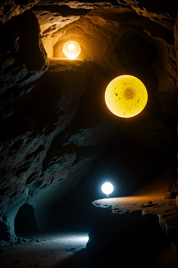 A glowing ball inside a cave