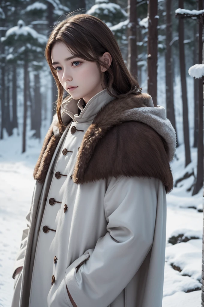 Young house stark white skin color brown hair mulut haircut winterfell background