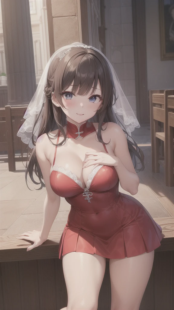 A girl,,Long hair, Bangs, s hair, 两眼之间s hair, s eyes:(1.5), (中的breast:1.2),
rest 锁骨, Wedding dress,veil,wedding,Red dress,Red dress,Flowers,The skirt is broken,Black socks,Black knee socks,Black gloves,Long boots,Cleavage,breast,
Looking at the audience, whole body, Open your mouth,lol,
indoors, church,permanent,permanent,微lol,With one eye closed,
rest (masterpiece:1.2), best quality, high resolution, 8k wallpaper, (illustration:0.8), (美丽细致s eyes:1.6), Extremely detailed face, Perfect lighting, Extremely detailed CG, (Perfect hands, Perfect anatomical structure),