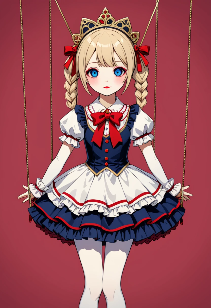 1 Girl,Marionette，Connect all limbs，Not like a living person，Solid color background，Puppet Face，Bow your head，Horrible atmosphere，