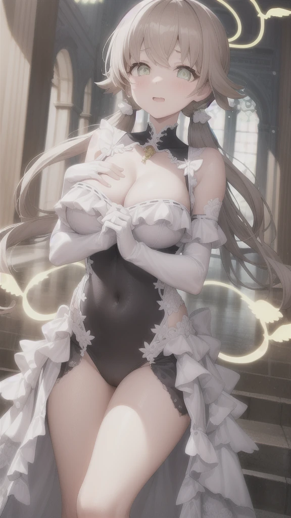A girl,,Long hair, Bangs, s hair, 两眼之间s hair, s eyes:(1.5), (中的breast:1.2),
rest 锁骨, Wedding dress,veil,wedding,Black dress,Flowers,The skirt is broken,Black socks,Black knee socks,Black gloves,Long boots,Cleavage,breast,
Looking at the audience, whole body, Open your mouth,lol,
indoors, church,permanent,permanent,微lol,With one eye closed,
rest (masterpiece:1.2), best quality, high resolution, 8k wallpaper, (illustration:0.8), (美丽细致s eyes:1.6), Extremely detailed face, Perfect lighting, Extremely detailed CG, (Perfect hands, Perfect anatomical structure),