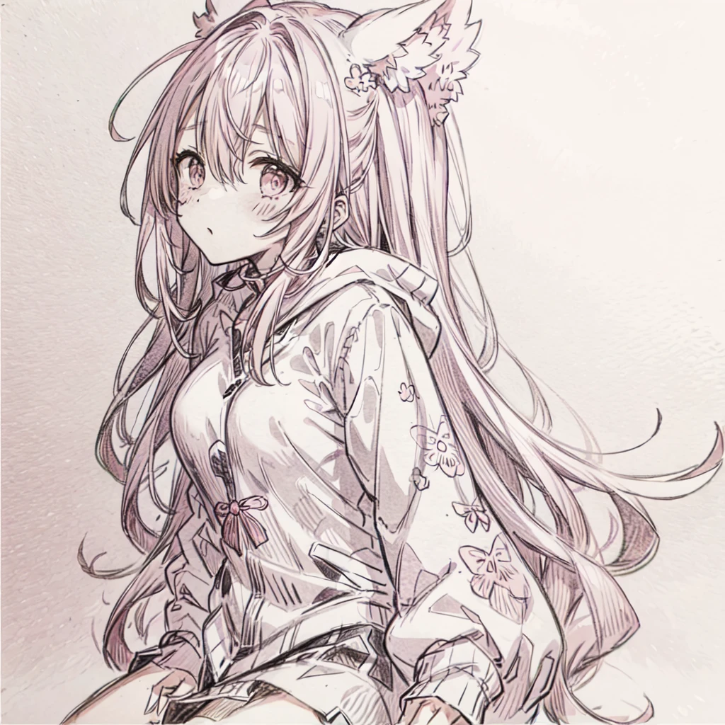 masterpiece, best quality, sketch, Pink Hair,masterpiece, best quality, faint blush, Cardigan,Upper Body,cute