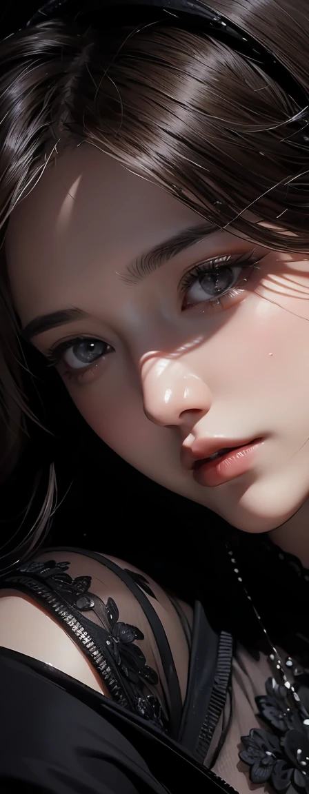 masterpiece, best quality, illustration, Super detailed, fine details, High resolution, 8k wallpaper, Perfect dynamic composition, Beautiful and delicate eyes , Open mouse, Sexy face,There is a feeling of ecstasy on the face,Facing the peak of sexual arousal, looking at the audience, ((Dark background)), Mark Durmstead's style,