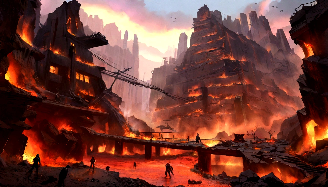 24K,Ultra Detailed, future派, Cyberpunk, future, Hell scenery, The bottom of hell, the final battle in hell, Apocalyptic landscape!!!!!, mustafar, Hellish ruins, ! Apocalyptic landscape!!, Superb D & DA Dark Sun Art, Door of hell, Door of hell, Rescue from the underworld!!!!!!