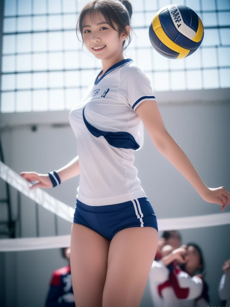 Mature Woman　(((alone)))　(((Photo from behind)))(((Rear View)))　((Rimless Glasses))　(short hair)　(Pixie Cut)　moderately plump body　　attractive appearance　　Big eyes　　Big Breasts　(((Volleyball Club Manager)))　(((T-shirt and jersey shorts)))　　In the gym　masterpiece　(((Photograph from behind)))　(((Put your hands on the ball basket、Tilt the body forward)))　　Portraiture　　Beautiful feet　　((Stand with your feet shoulder-width apart))　Emphasizes the buttocks　Stick your butt out towards the viewer　((Accurate depiction of limbs))　((Accurate Body Composition))　(((Compose your photo so that there is only one person in it)))