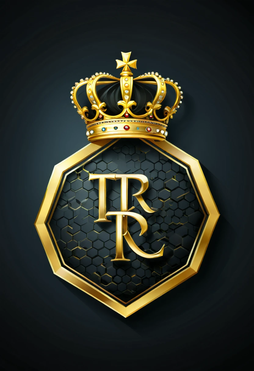 a stylized logo of the letters TR with a golden crown, Hexagon, vector, best qualityer,