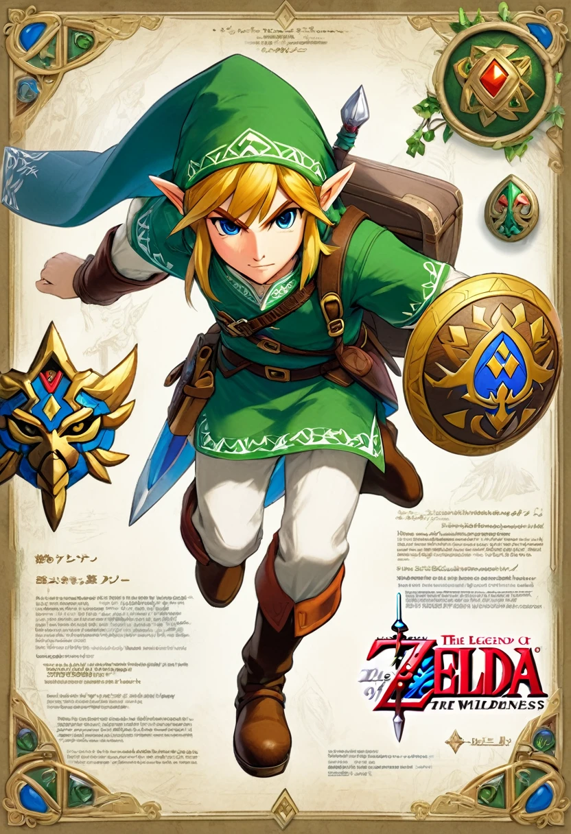 《The Legend of Zelda》《Breath of the wilderness》Brave Hero Link The famous action role-playing game series Unique charm of gameplay and art design masterpieces Highly detailed concept art Highly detailed digital art