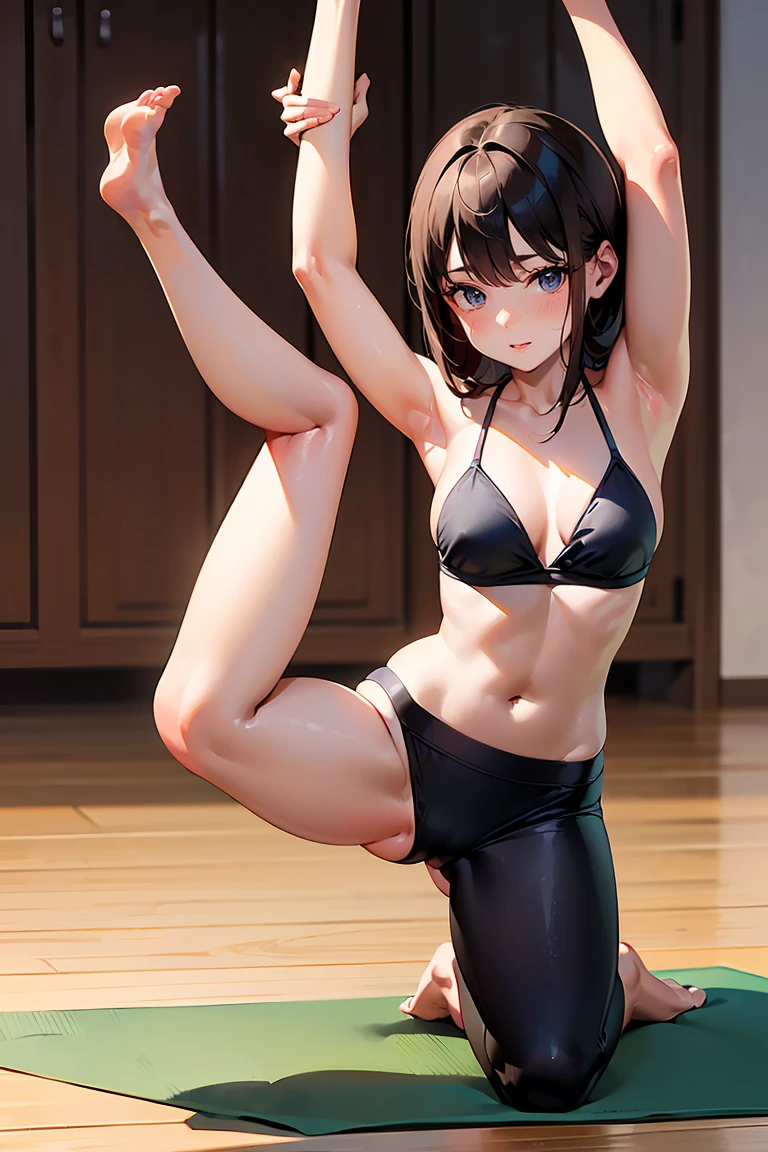 ((masterpiece, Highest quality, Super detailed, Very nice 8K CG wallpaper)), ((Highest qualityの超高解像度, Tabletop, Highest quality, 8K, Super detailed, Highest quality:1.3), (Anatomically correct:1.2),(Highly detailed photos),(Realistic)),(Surreal),(Sharp focus))((Highest Resolution)),(The most absurd quality),(artwork), two woman in a Yoga poses, Wearing a bikini on a mat by the lake, Prana, whole body, ((whole body with dynamic pose)), centered whole body, Majaryasana and Bitilasana, Yoga poses, Anjali pose, ((Dynamic poses and movements, Full photo)), (((stretch, Split, flexible)))
