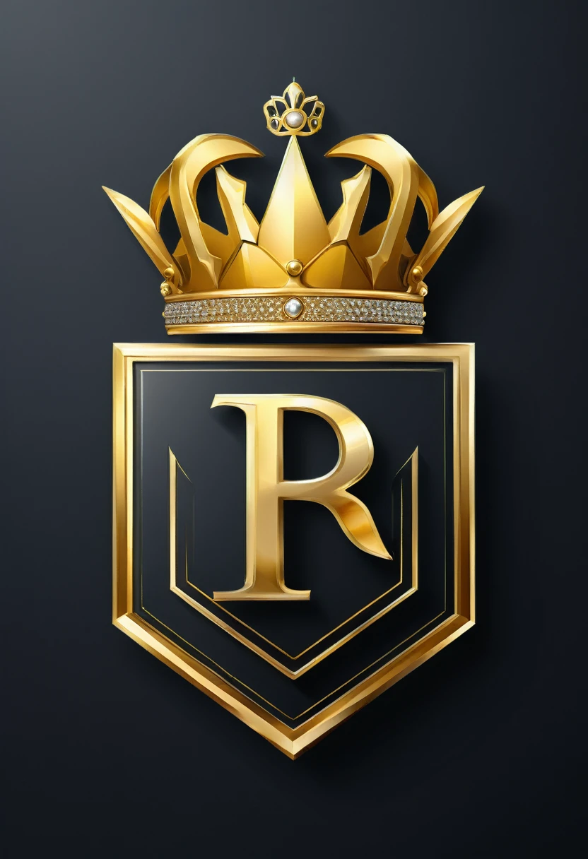 a stylized logo of the letters TR with a golden crown, Hexagon, vector, best qualityer,