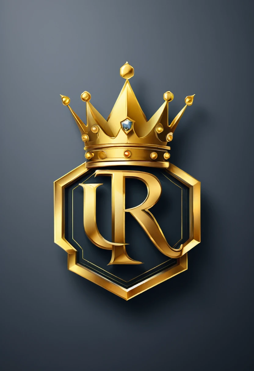 a stylized logo of the letters TR with a golden crown, Hexagon, vector, best qualityer,