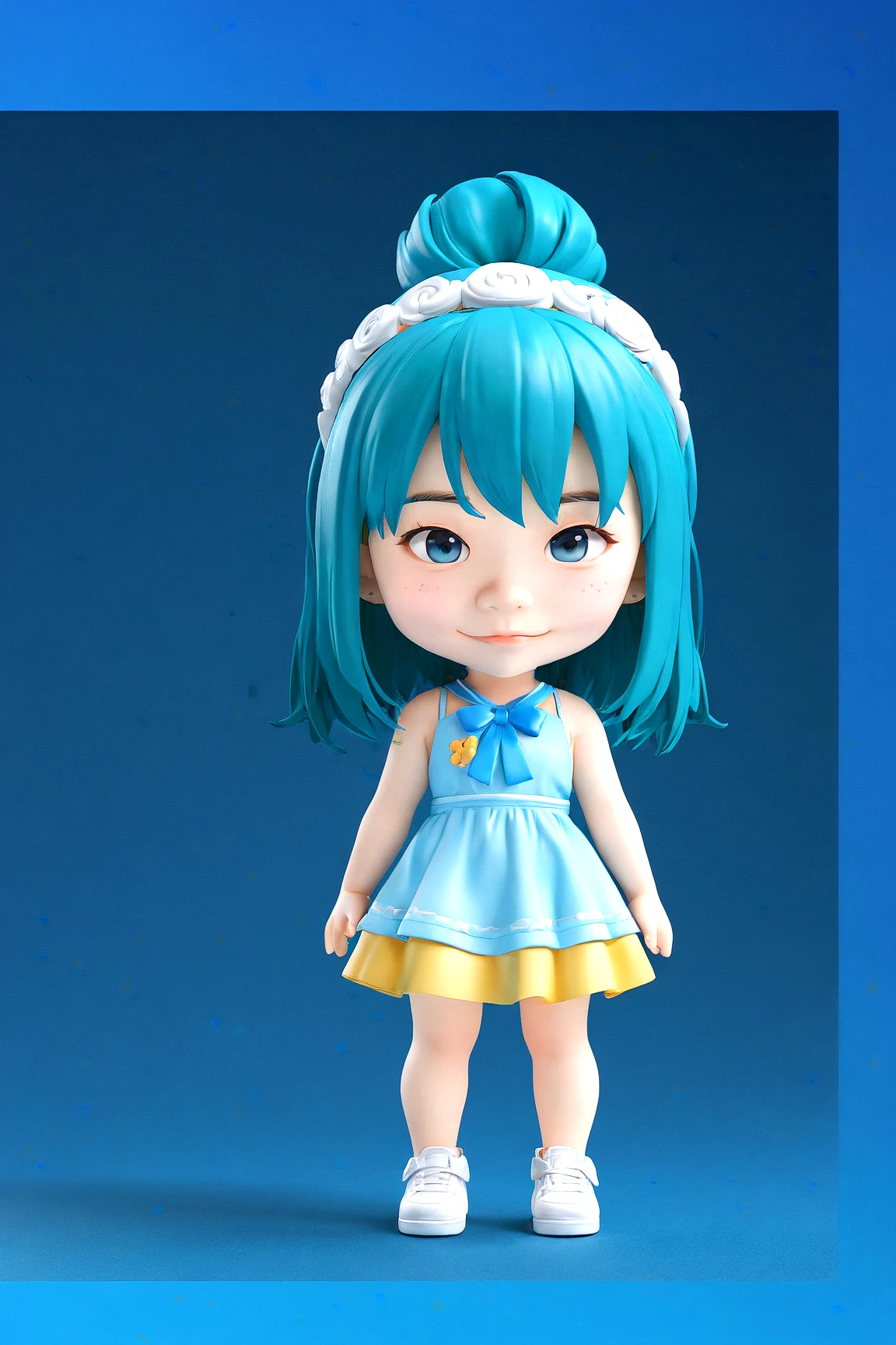 Crying li,Sad girl,adolable,weeping,shaggy,Simple,a blue dress,Full body like,background is simple