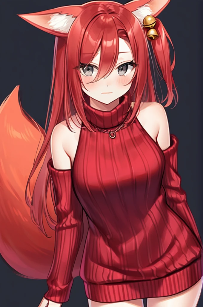 1girl, red bob hair, red eyes, big boobs, animal, full body, nine tail fox, back, (pixel, pixel art)