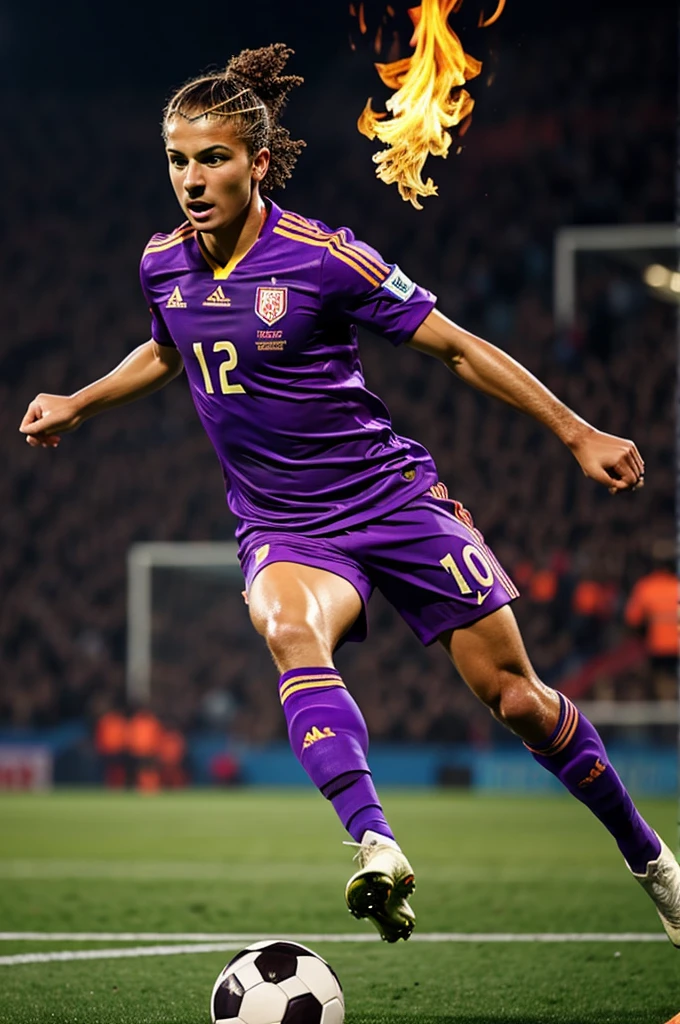 Animated soccer player with purple flame
