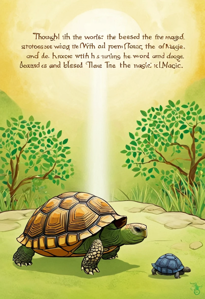 An animated sequence illustrating the words of the poem. "Though the tortoise blessed with magic"