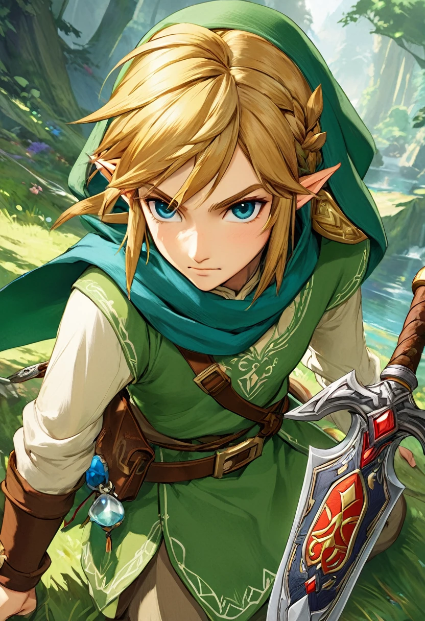 《The Legend of Zelda》《Breath of the wilderness》Brave Hero Link Character Close-up Famous Action RPG Series Unique Charm of Gameplay and Art Design Masterpiece Highly Detailed Concept Art Highly Detailed Digital Art 