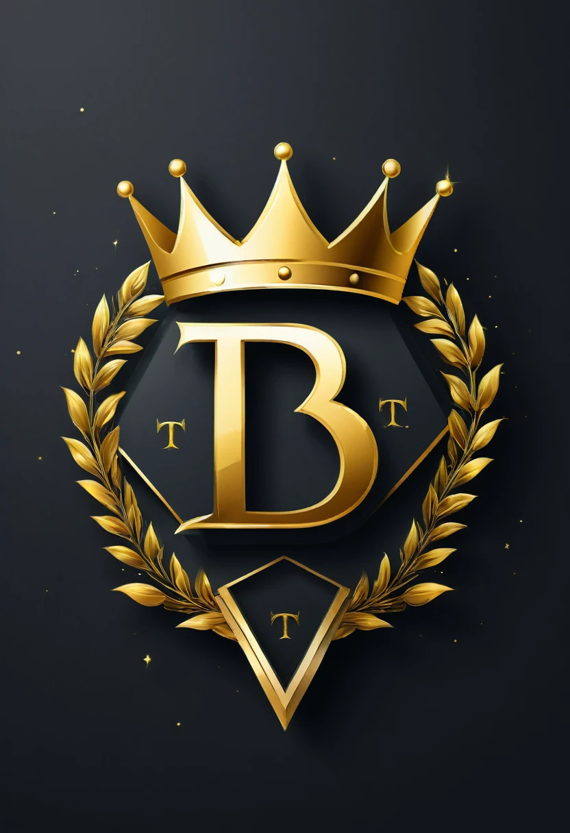 a stylized logo of the letters TR with a golden crown, Hexagon, vector, best qualityer,