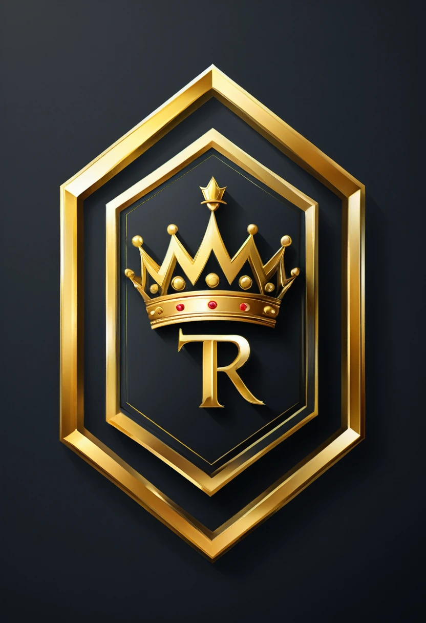 a stylized logo of the letters TR with a golden crown, Hexagon, vector, best qualityer,