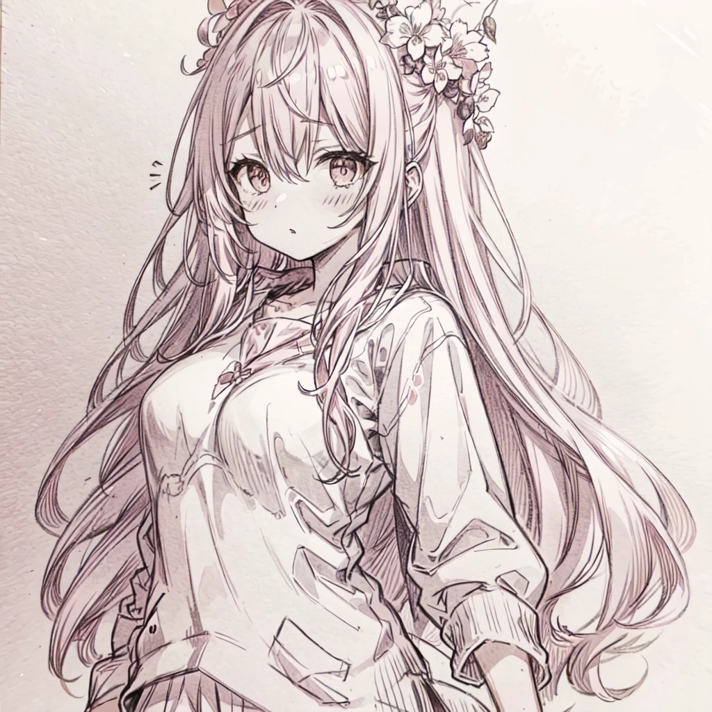 masterpiece, best quality, sketch, Pink Hair,masterpiece, best quality, faint blush, Cardigan,Upper Body,cute