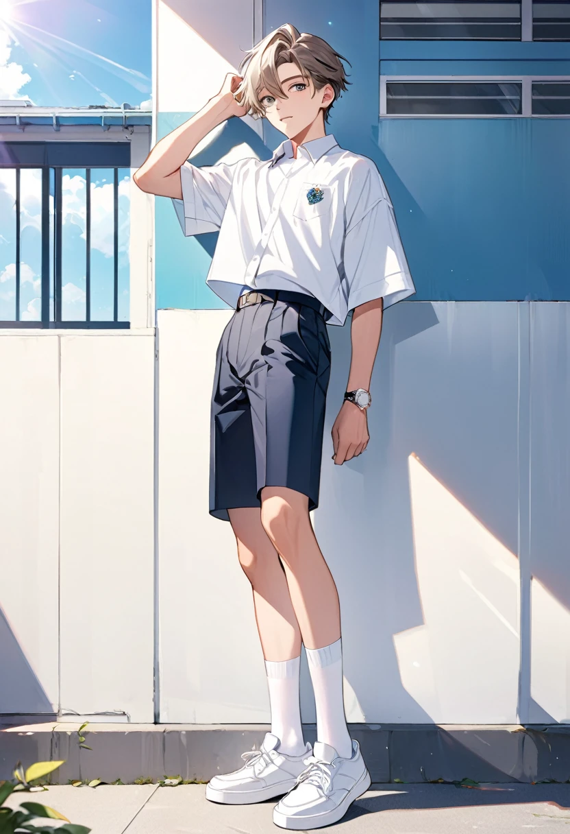High school handsome boy sunshine white socks and white shoes