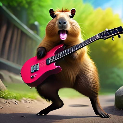 (best quality,4k,highres,masterpiece:1.2),ultra-detailed,(realistic,photorealistic,photo-realistic:1.37),parody,capybara,crazy punk rock capybara,capybara with electric guitar,punk rock style, Cherokee hairstyle,colorful fur,jumping from scene
psychedelic style  psychedelicstyle