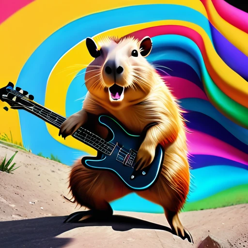 (best quality,4k,highres,masterpiece:1.2),ultra-detailed,(realistic,photorealistic,photo-realistic:1.37),parody,capybara,crazy punk rock capybara,capybara with electric guitar,punk rock style, Cherokee hairstyle,colorful fur,jumping from scene
psychedelic style psychedelicstyle