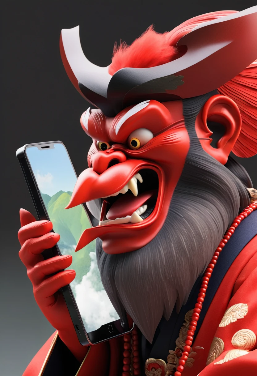 Tengu talking on a smartphone