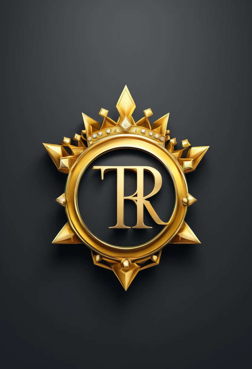 a 3D stylized logo of the letters TR with a golden crown, Hexagon, vector, best qualityer,