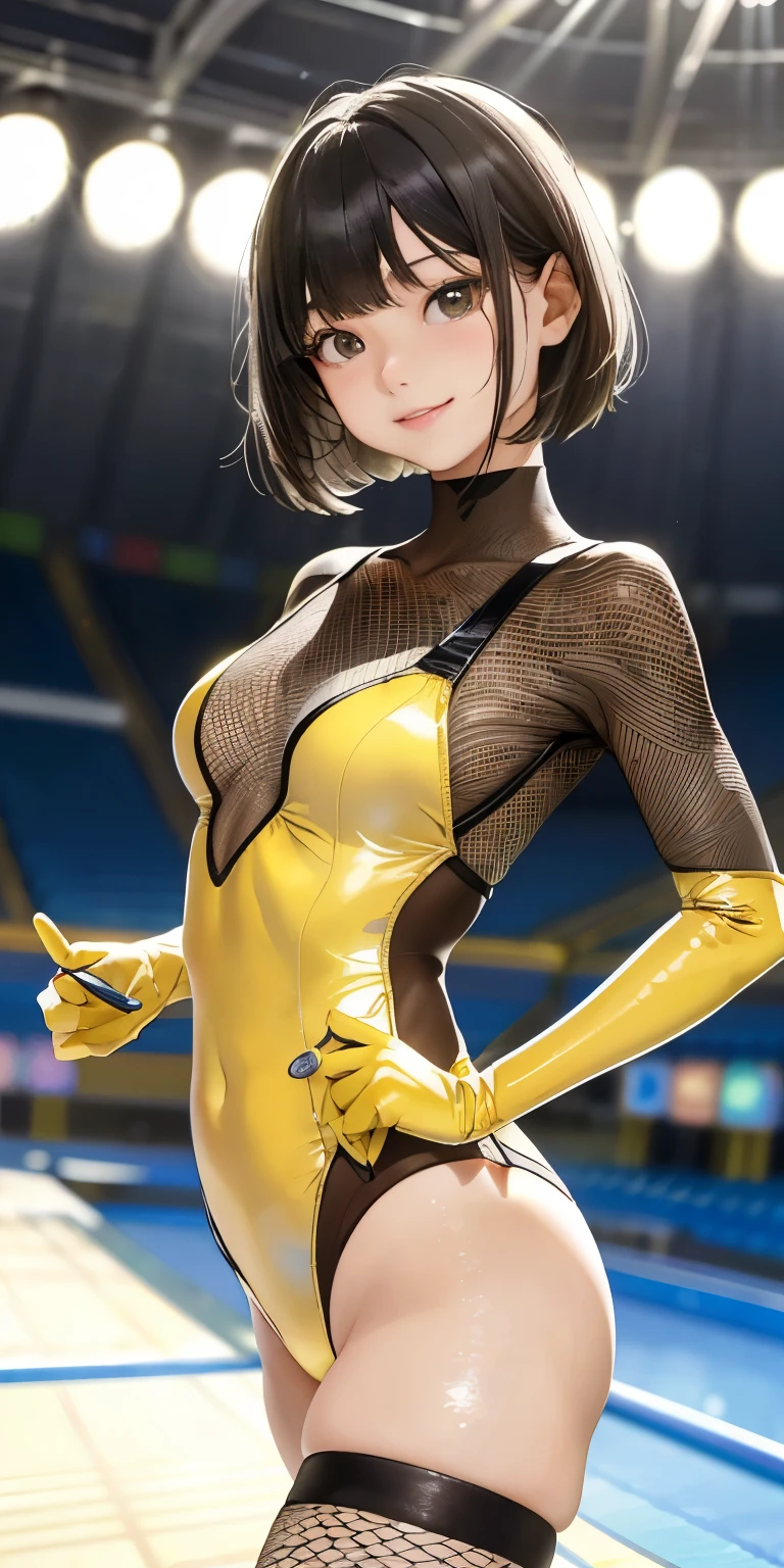 Mushroom hair((Wearing a shiny long-sleeved yellow and grey leotard、Fishnet stockings that cover the entire buttocks)).Close your lips and smile、(((11-year-old Japanese girl with a slim waist)))(Olympic Gymnastics Stadium)((Highest quality))Gymnast、sweating、、Transparent full body image、Thick and moist lips (Glowing Skin 1.7)Extreme close-up from below(((Looks sexy)))((masterpiece)、(1. Glowing Skin.1.4).(background Gymnastics arena、)、((()))'Stick your ass in my face、((Shiny moss green and white long sleeve leotard、Fishnet stockings that cover the entire buttocks)).(((super short black hair、)))Sexy pose、(Various poses)(Thick and soft lips)