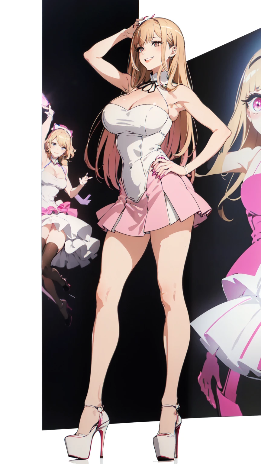 (masterpiece, best quality, high resolution: 1.4), 1girl, woman, butterfly star, horn tiara, looking at the viewer, underwear, in public, embarrassed, walking in public, in shame, people looking at her, cheeks rosy with shame, tears in her eyes, pink micro bikini, hands holding breasts, huge breasts, loose breasts, blue eyes, exhibitionist, ((topless)), ((grabbing breasts:1.5)),  groping, ((surrounded by people:1.5)), ((people watching:1.5)),