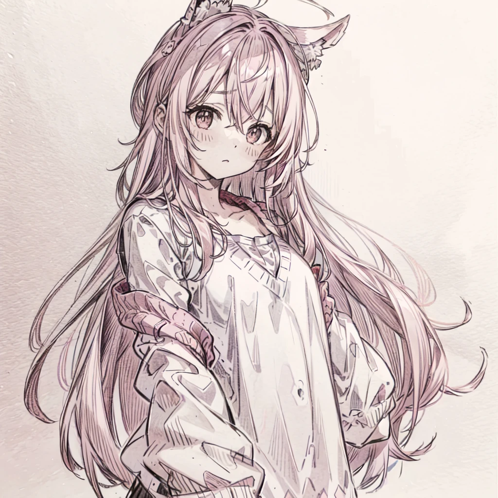 masterpiece, best quality, sketch, Pink Hair,masterpiece, best quality, faint blush, Cardigan,Upper Body,cute