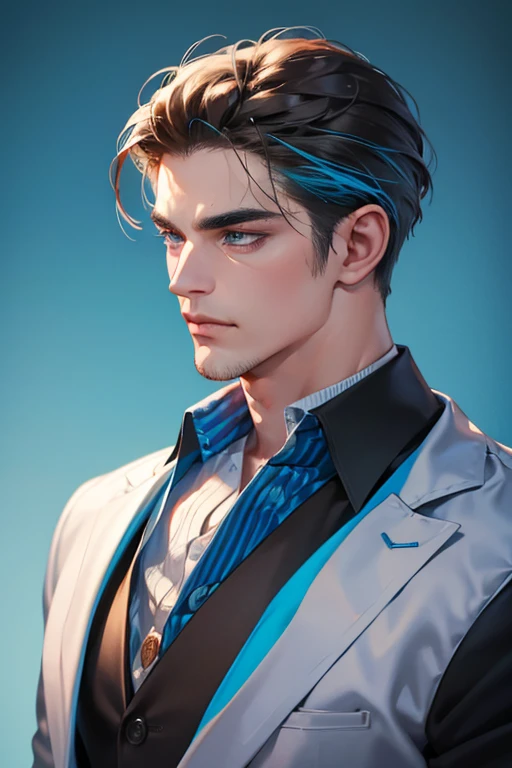 (best quality,4k,8k,highres,masterpiece:1.2),ultra-detailed,(realistic,photorealistic,photo-realistic:1.37),30 year old man,3 day beard,handsome anime,portraits,strong,masculine,dark hair,sharp jawline,mesmerizing blue eyes,perfectly styled hair,cool anime outfit,confident expression,vibrant colors,dynamic lighting, (CEO).