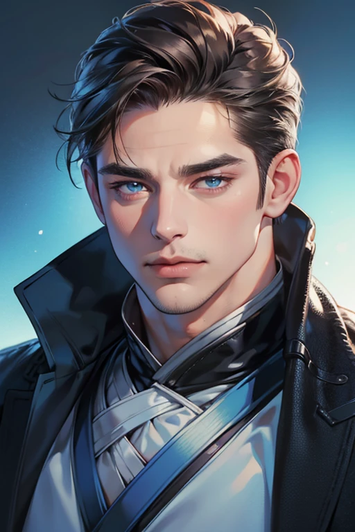 (best quality,4k,8k,highres,masterpiece:1.2),ultra-detailed,(realistic,photorealistic,photo-realistic:1.37),30 year old man,3 day beard,handsome anime,portraits,strong,masculine,dark hair,sharp jawline,mesmerizing blue eyes,perfectly styled hair,cool anime outfit,confident expression,vibrant colors,dynamic lighting, (CEO).