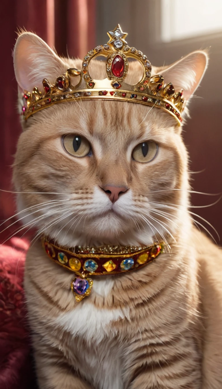 Golden cat wearing a crown
