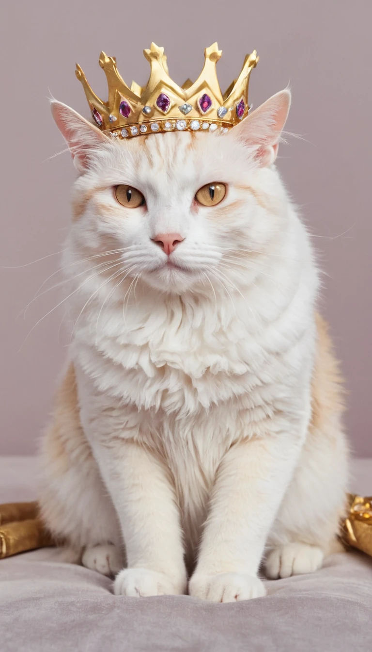 Golden cat wearing a crown