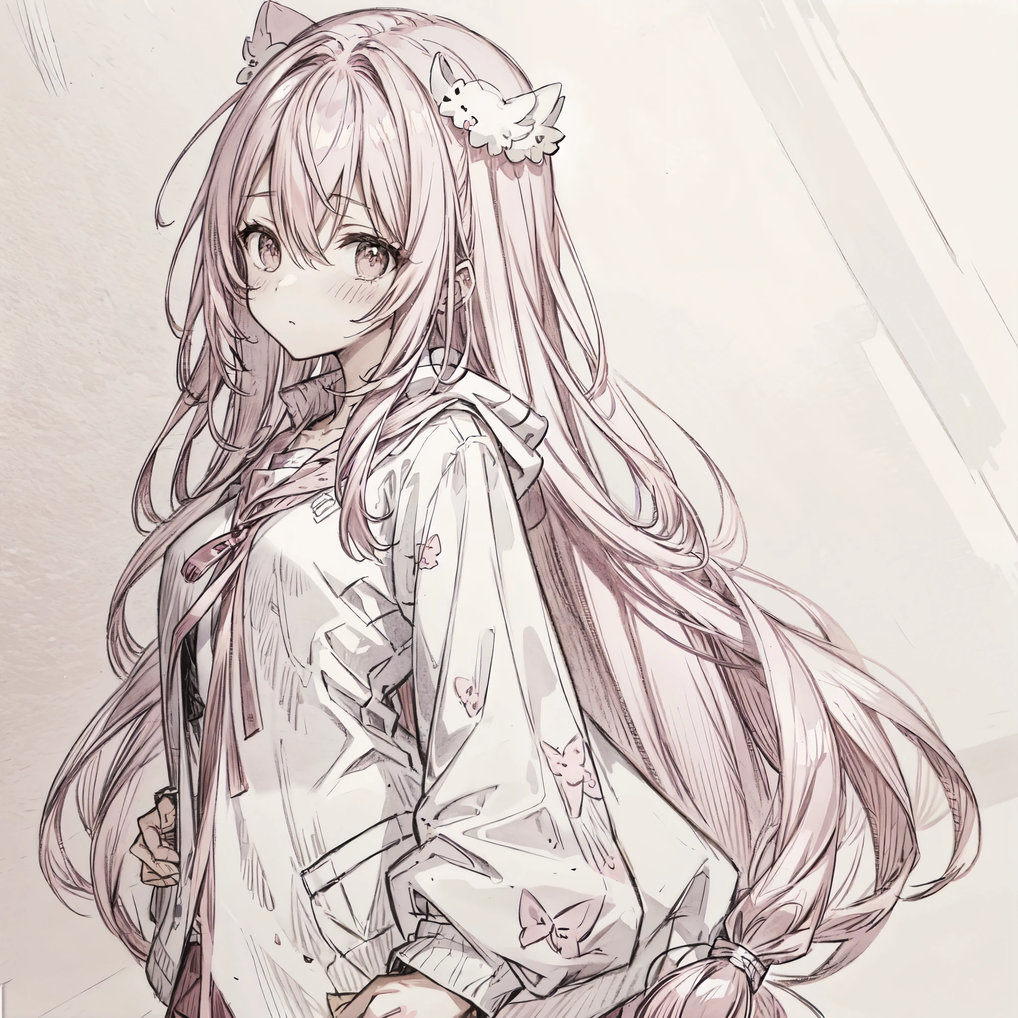 masterpiece, best quality, sketch, Pink Hair,masterpiece, best quality, faint blush, Cardigan,Upper Body,cute