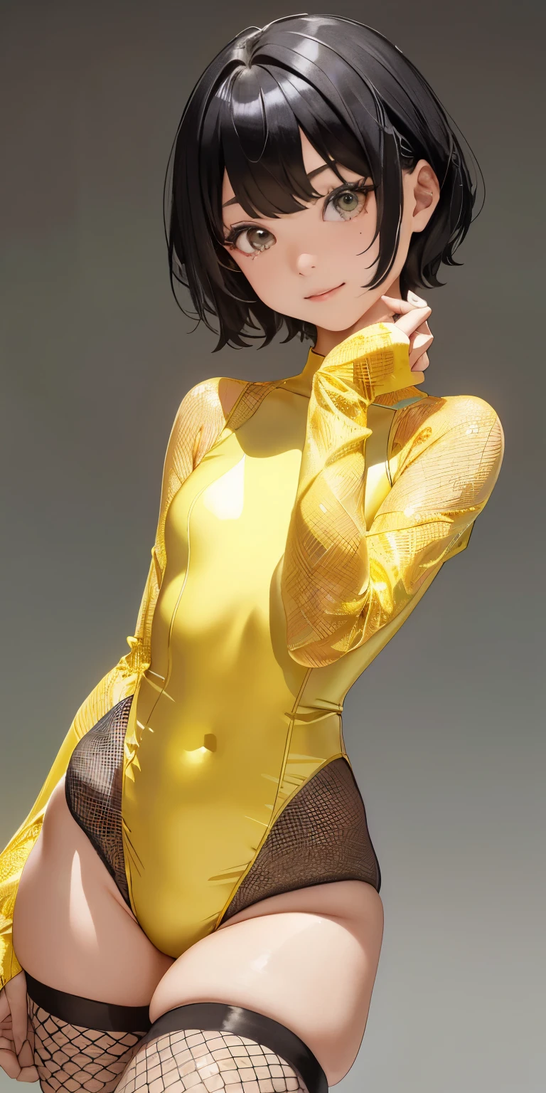 Mohawk Hair((Wearing a shiny long-sleeved yellow and grey leotard、Fishnet stockings that cover the entire buttocks)).Close your lips and smile、(((11-year-old Japanese girl with a slim waist)))(Olympic Gymnastics Stadium)((Highest quality))Gymnast、sweating、、Transparent full body image、Thick and moist lips (Glowing Skin 1.7)Extreme close-up from below(((Looks sexy)))((masterpiece)、(1. Glowing Skin.1.4).(background Gymnastics arena、)、((()))'Stick your ass in my face、((Shiny moss green and white long sleeve leotard、Fishnet stockings that cover the entire buttocks)).(((super short black hair、)))Sexy pose、(Various poses)(Thick and soft lips)、Condom belt