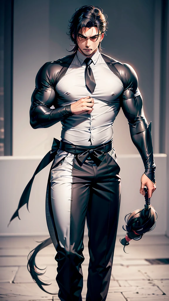 30 years, "glossy shiny silver gray suit", the boss solo, real picture, picture high quality, wear white shirt, very glossy shiny silver gray pants, necktie, waistcoat, shiny satin silver gray trousers,dark gray satin fabric, wear chelsea leather boot, the boss, sit back against the sofa and spread your legs, luxury, plump body, tattoo full body, in the office, K HD,"big muscle" ,black hair, asia face, masculine, ''robust'', strong man, the boss holds the whip, handsome, lecherous dad, look straight ahead, dad is handsome, dad is handsome, dad is "big horny daddy"