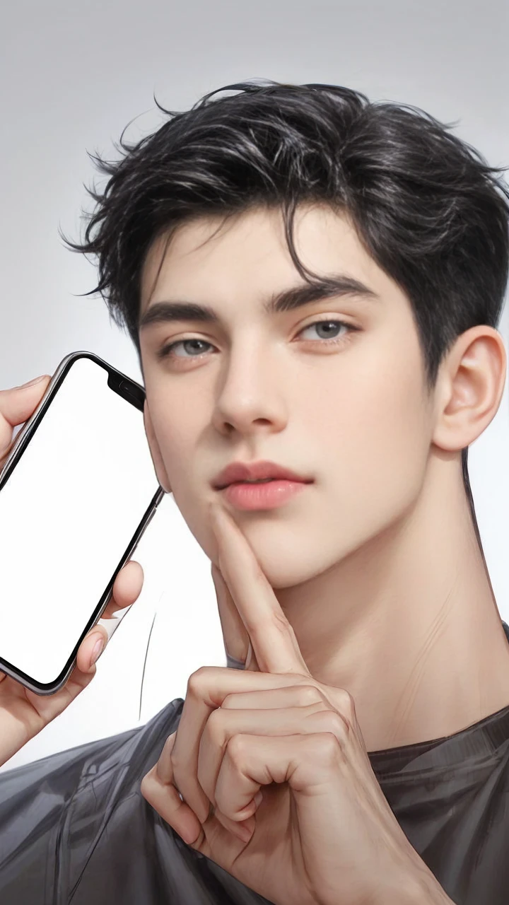 masterpiece, 1boy, adult, handsome, black hair, undercut hair, perfect face, detailed eyes and face, black eyes, clean shaved, muscular, capturing a rural atmosphere, dynamic lighting, unreal engine 5, hd picture, hold the cellphone