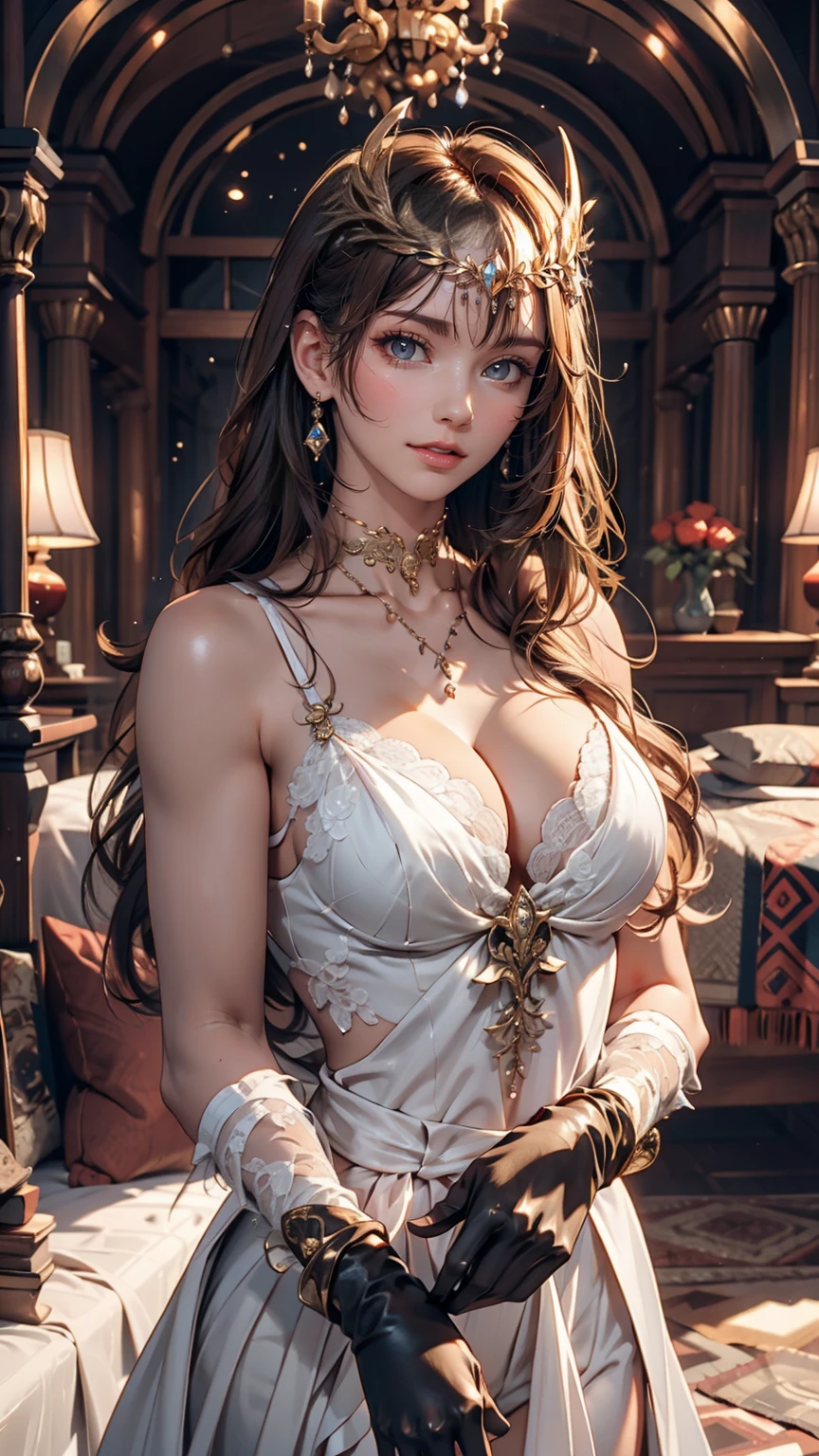 24-year-old female、mature、Platinum Blonde、Tie up your hair、hair ornaments、Décolleté exposure、Cleavage Emphasis、Party Dresses、Good looking、necklace、Earrings、Sparkling、Masquerade、Masquerade mask decorated with lace((masquerade mask))、Long gloves with lace、A luxurious ballroom