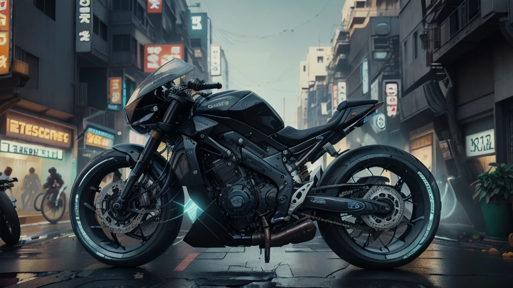 RAW Photo of C7b3rp0nkStyle bike, sports motorbike, cyberpunk style, photorealistic, (Masterpiece:1.3) (best quality:1.2) (high quality:1.1)