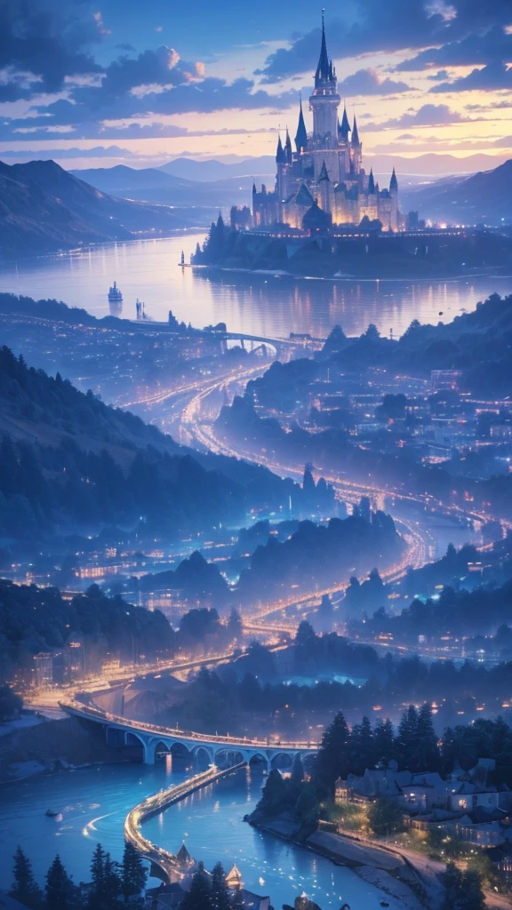 (magical pretty null blue stream overlay scene), (null), (cloud), Soft lighting, Clean background, beautiful null scenery, masterpiece, high quality, Beautiful graphics, High detail,By Thomas Kinkade, Art Station, Sharp focus, Inspiring 8k wallpapers, floating castle above the lake