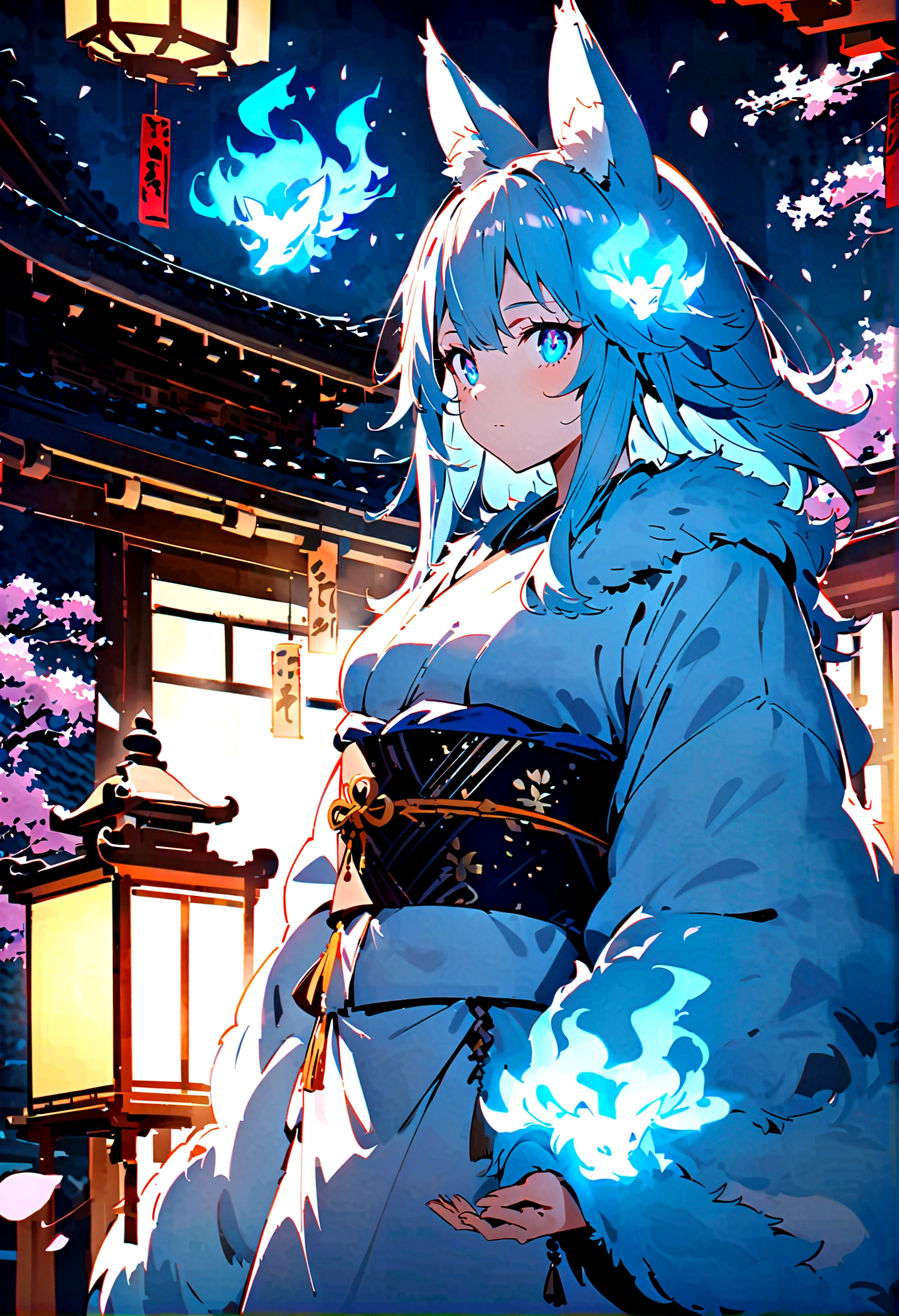 fox Light blue hair beast girl indigo fur fox beast girl fox Light blue hair beast girl indigo fur fox beast girl Wallpaper 4k,8k,highly detailled,,vivid colors,detailed kitsune with 9 tails,traditional Japanese artwork,tatami floor,beautiful cherry blossoms,floating lanterns,dark silhouette of a pagoda,subtle moonlight,dense forest,ethereal atmosphere,dappled sunlight,whimsical spirit,serene expression,elaborate kimono and obi,delicate hand-painted details,luminous eyes Anime Style fox blue White-faced golden-haired nine-tailed fox Coat blue fox Light blue hair beast girl indigo fur fox beast girl Anime Style fox blue White-faced golden-haired nine-tailed fox Coat blue mysterious background Blue Flame girl have a ball of light fox Light blue hair beast girl indigo fur fox beast girl mysterious background Blue Flame girl have a ball of light Anime Style fox blue White-faced golden-haired nine-tailed fox Coat blue mysterious background Blue Flame girl have a ball of light