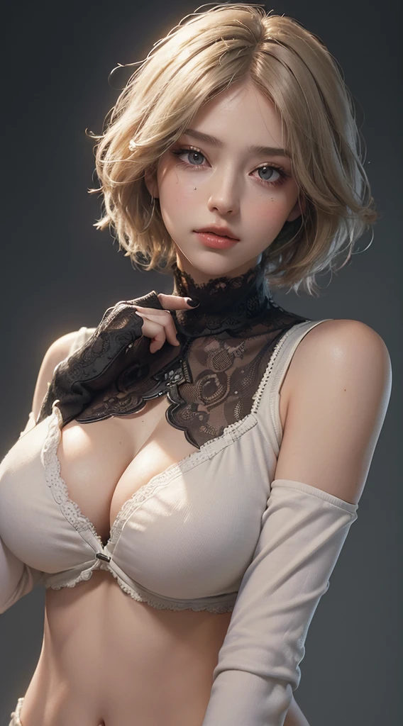 ((best quality, 8K, masterpiece :1.3)), 1 Girl, Pretty woman with slim abdominal muscles :1.3, (Medium to short hair, Huge breasts :1.2), Cardigan :1.1, Ultra-fine face, Delicate eyes, Double eyelid 2b \(nier:Automata\),medium breasts,hand in hair,parted lips,covered eyes,, zPDXL