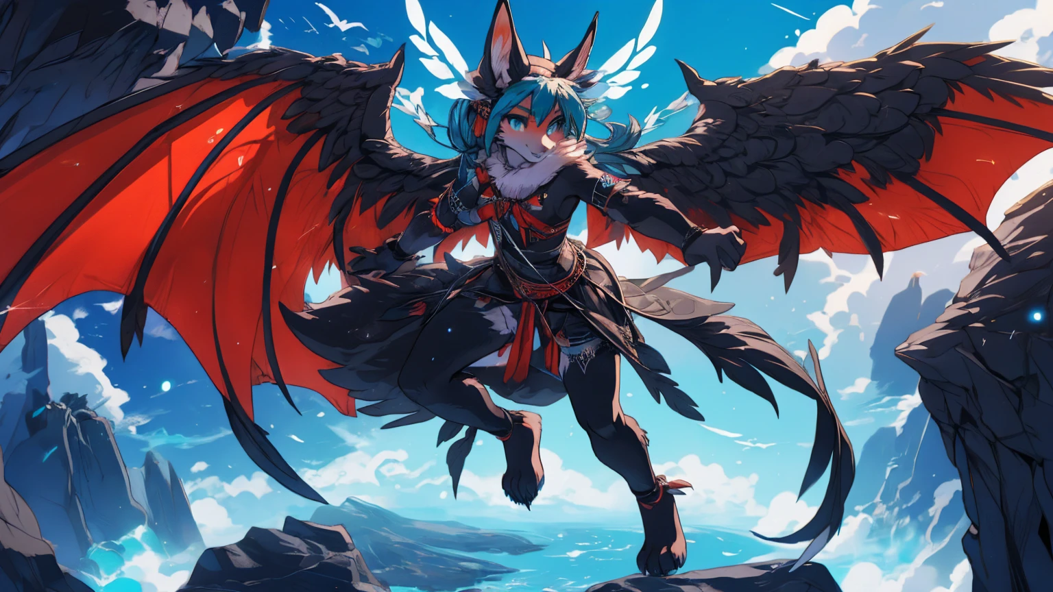 ultra-detailed, masterpiece, masterwork, high quality, best quality, hdr, (nature, sky), nsfw, male, solo, avian, chibi, ((nude)), (white little body crow), (long silver hair, beak, detailed yellow eyes, cooleyes), horn, dragon ears, flying, dynamic angle, (micropenis, foreskin, perfect balls), Hands and wings in one piece,