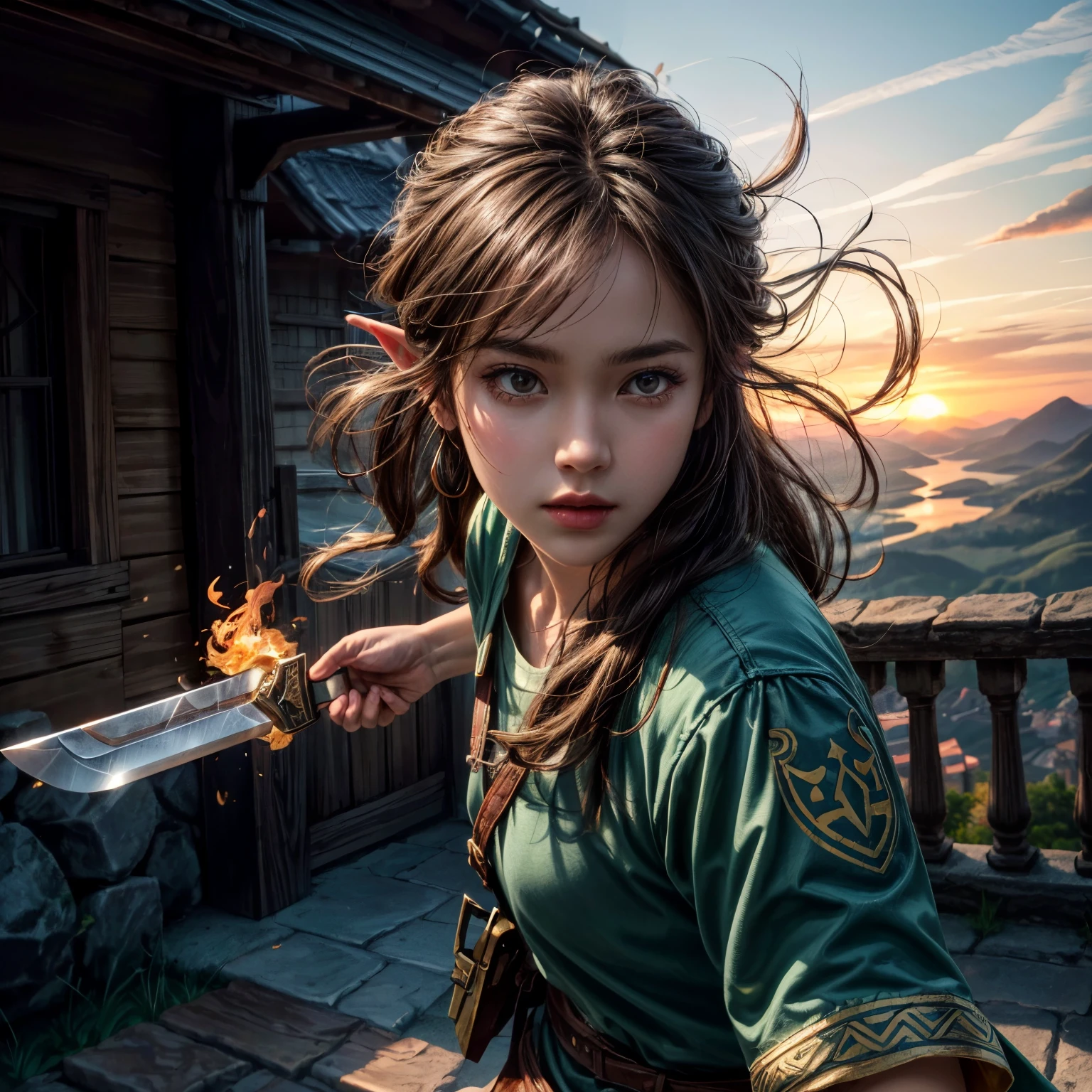Photorealistic,Actual photo,colorful,The Legend of Zelda,Brave,The Adventure of Link,youth,Use a shield to protect yourself from attacking enemies,
Sword Fighting,Throw a Boomerang,Magic Fireball,
Dynamic Action,High tension,A captivating adventure,
My heart is filled with anticipation for the future,Create expectations,Can&#39;t take my eyes off it,
Depth of written boundary,Distant mountain ranges,Beautiful sunset,
Detailed Description,View here,Serious,decision,Strong-willed,
Perfect face and body,Detailed face,Perfect Anatomy,
masterpiece,Highest quality,8K,High resolution,Raw photo,Professional,
Award-winning,Browsing Caution,Art Station,
Cinematic lighting,Natural lighting,Spotlight on him,
Warm tones,
Medium Shot,
Physically Based Rendering,
Thin contours,