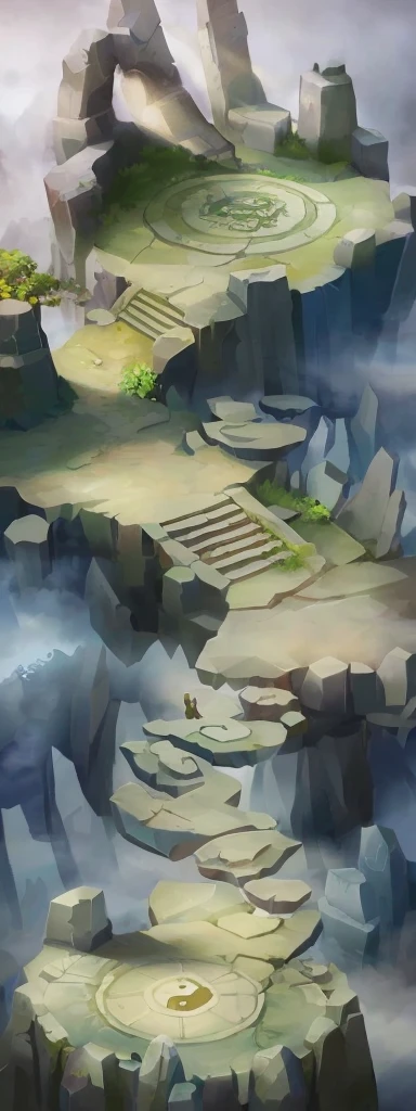 There is a number，There is an island with stairs in the painting, odin's stone Arena Background, stylized Concept Art, Arena Background, riot games Concept Art, painted as a game Concept Art, background technology, league of legends Concept Art, environment Concept Art, 2D Game Environment Design, Isometric Game Art, Dungeon Background, Background of the site, game Concept Art, Concept Art