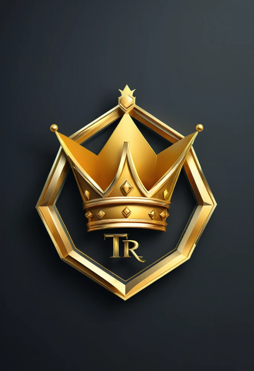 a 3D stylized logo of the letters TR with a golden crown, Hexagon, vector, best qualityer,