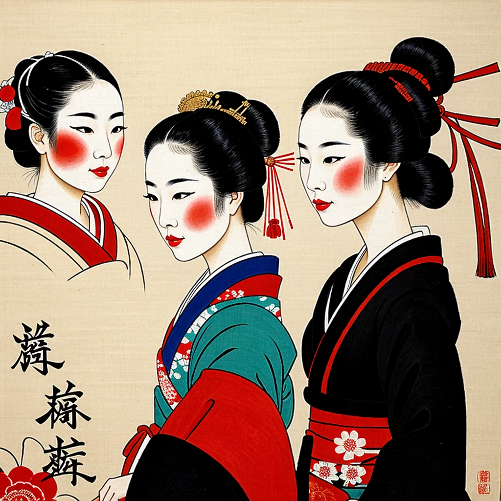 Naked Geisha Sexy Lying Sensual Beautiful Japanese flowers Japanese cat Japanese painting Drawing